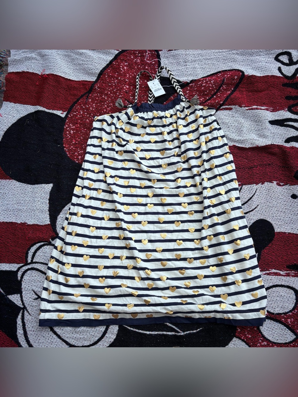 NWT CREWCUTS BLUE WHITE STRIPED GOLD HEART GIRLS DRESS SIZE 14